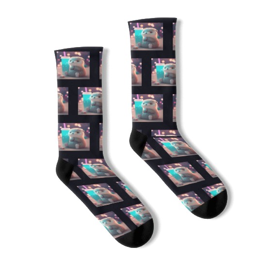 Kawaii Otter Pet Otter Drinking Boba Tea Socks