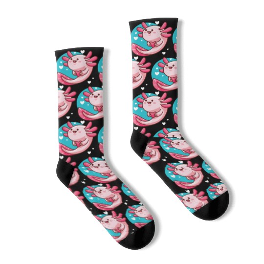 Love Axolotl Pink Valentine Day Salamander Lover Socks