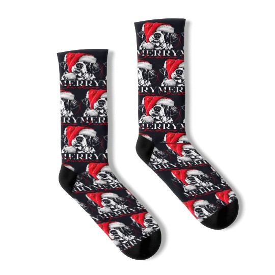 Santa Saint Bernard Dog Christmas Wilsigns Socks