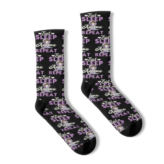 Eat Sleep Anime Repeat Japanese Manga Lover Cospla Socks