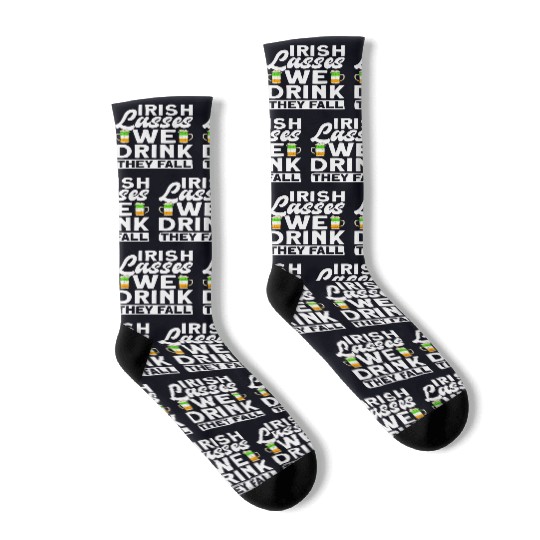 Irish Lasses We Drink They Fall - St Patricks Day Socks