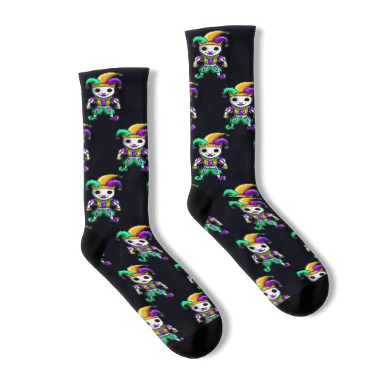 Cute Kawaii Jester With Mask For Mardi Gras Socks