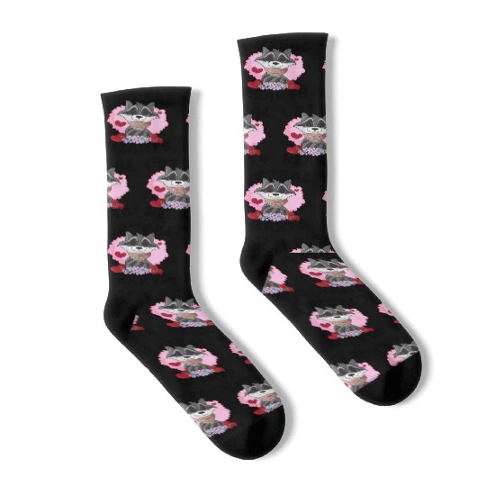 Cute Raccoon Lover Valentines Day Raccoon Hearts Socks