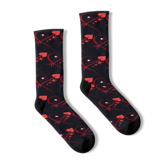Red floral cupid arrows heart Valentine's day Socks
