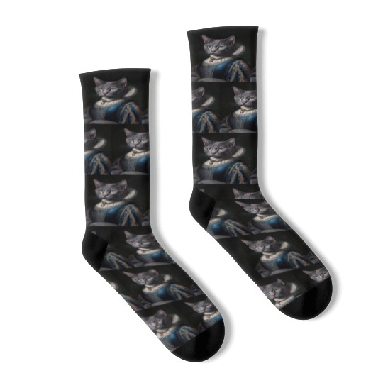 Russian Blue Cat Breed Portrait Royal Renaissance Socks