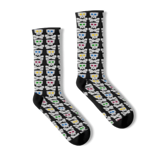 8-bit Pixel Pop Art Style Pirate Flag Skulls Socks