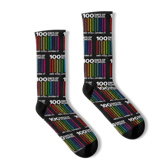 100 Days Of School Heart Teacher Kids Students Socks