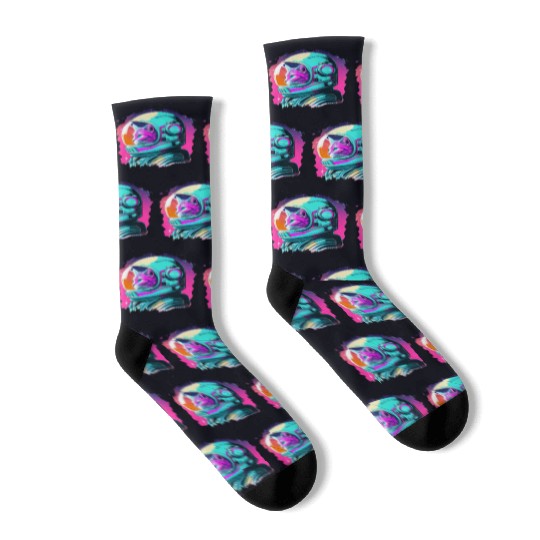 Aesthetic Vaporwave Space Cat 80s 90s Astronaut Socks
