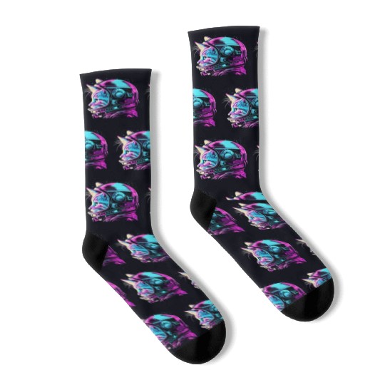 Aesthetic Vaporwave Space Cat 80s 90s Astronaut Socks