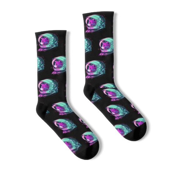 Aesthetic Vaporwave Space Cat 80s 90s Astronaut Socks