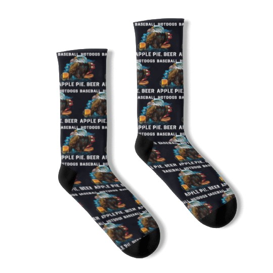 Baseball Hotdogs Apple Pie Beer Drinker Patriotic Socks
