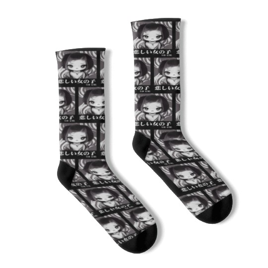 Sad Girl Gothic Chibi Urban Japanese Aesthetic Socks