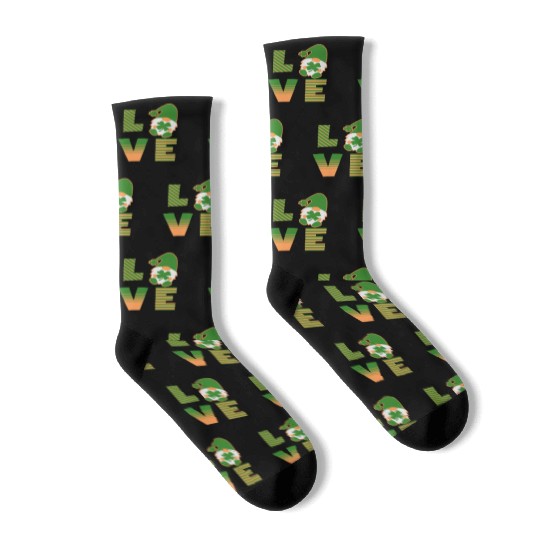 Gnome St Patricks Day Woman Love, Lucky Clover Socks