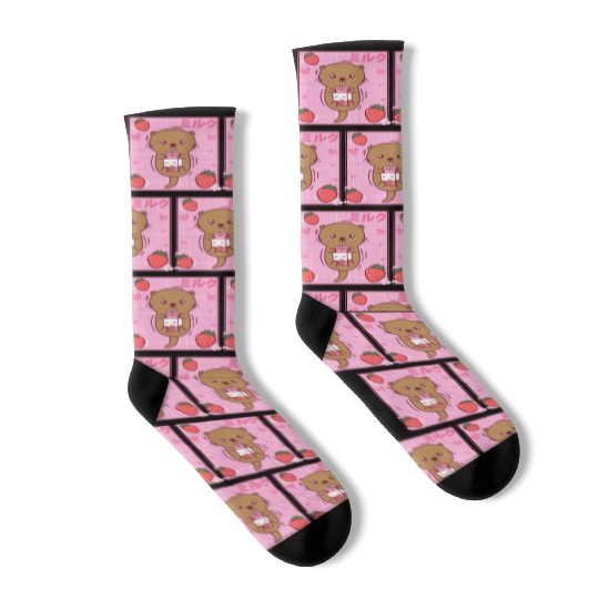 Kawaii Sea Otter Strawberry Milk Shake Otaku Socks