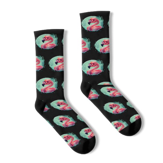 Retro Sunset Pink Flamingo Summer Design Flamingo Socks