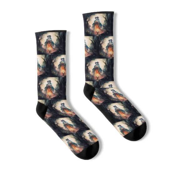 Asian Nature Goddess - Dark Woodland Witchy Forest Socks