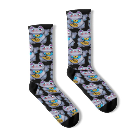 Cute Helpful Maneki Neko Lucky Cat Socks