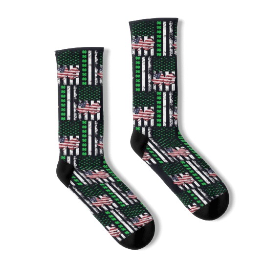 American Flag Shamrock St Patricks Day Socks