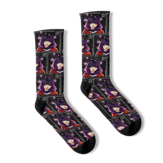 Cute Anime Girl Japanese Vaporwave Glitch Aestheti Socks