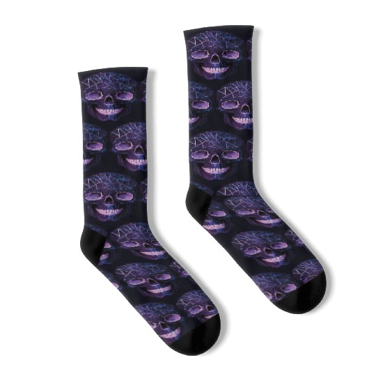 Purple Violet Geometric Design Skull Socks