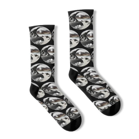 Ying Yang - mountains - beach Socks