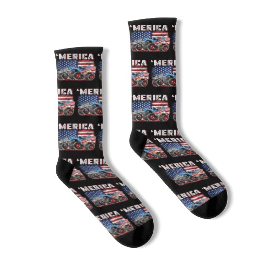 Monster Truck USA Merica Men Boys 4th of July Socks