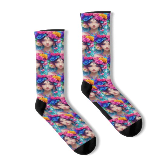 Spring Girl with a bouqet of flowers garland #10 Socks