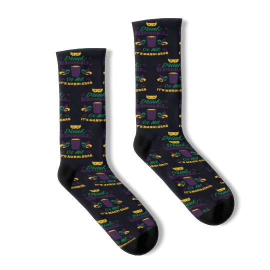 Mardi Gras Carnival Beer Drinking Parade Party Socks