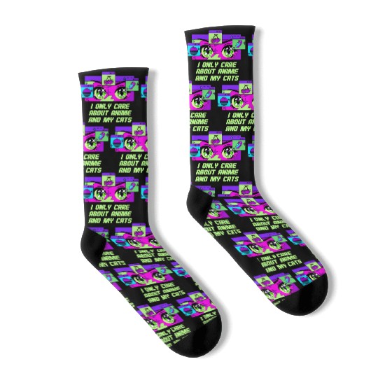 I Only Care About Anime and Cats Kawaii Cat Lover Socks
