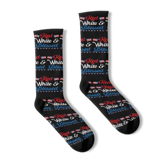 Red White And Blessed America USA Flag 4th Of July Socks