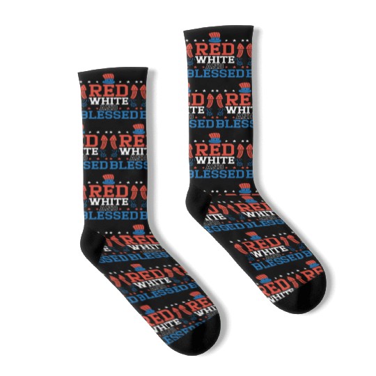 Red White And Blessed America USA Flag 4th Of July Socks