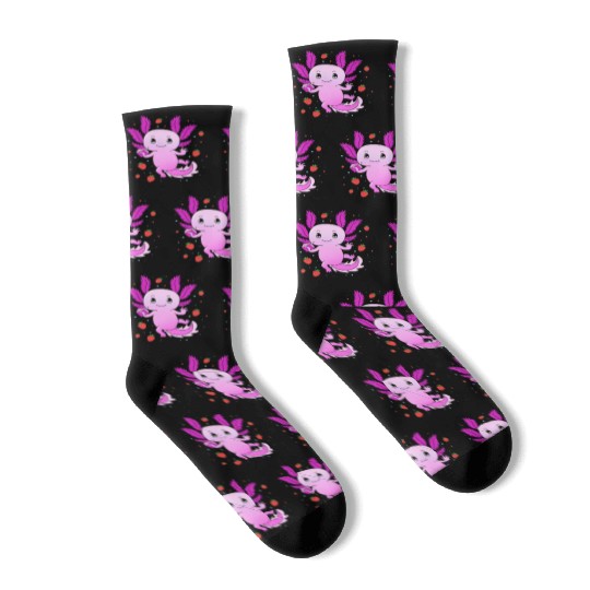 Pastel Gothic Aesthetic Axolotl Strawberry Milk Socks