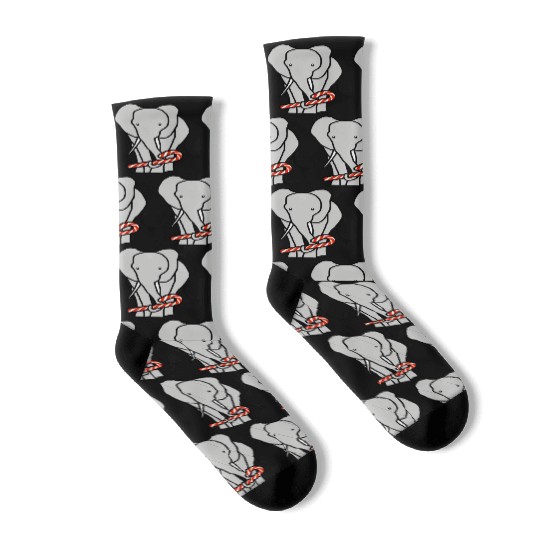 Christmas Elephant Holding Candy Cane Socks