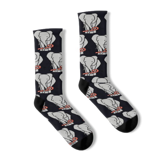 Christmas Elephant Holding Candy Cane Socks