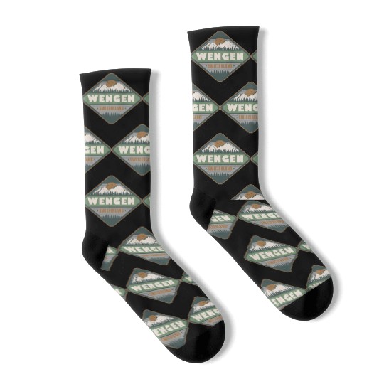 Wengen Switzerland Vintage Hiking Design Socks