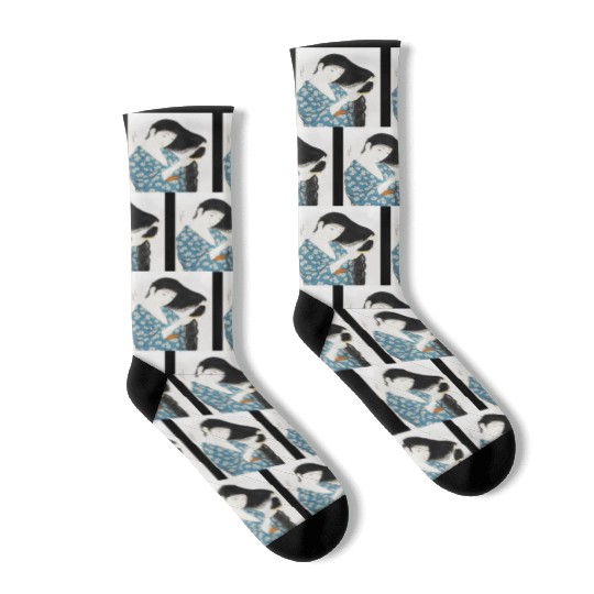 Japanese Woman Kimono Hair Ukiyoe art Socks