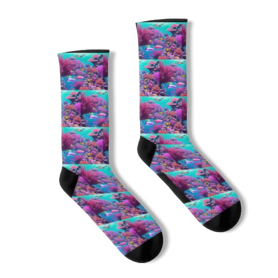 Viral magenta coral reef with tropical fish Socks