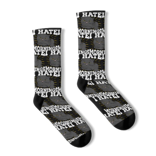 I Hate Mornings Cat Long Sleeper Gift Socks