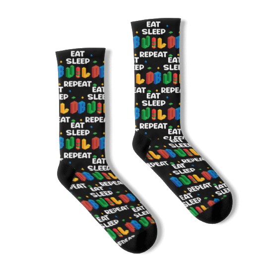 Eat Sleep Build for Funny Blocks Master Builder Socks