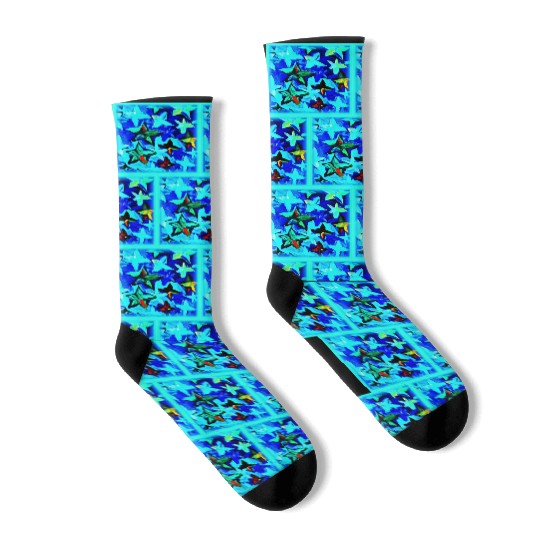Blue Starry Night Sky Painting. Buy Now Socks