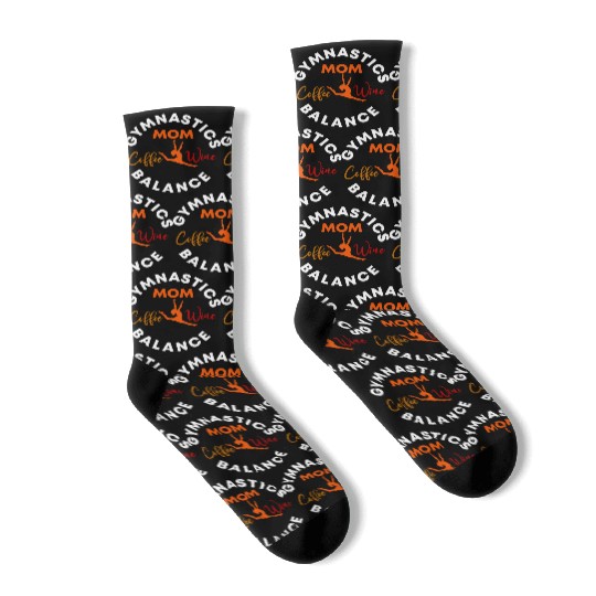 Gymnastics Mom Coffee Wine Balance fitness, gym Socks