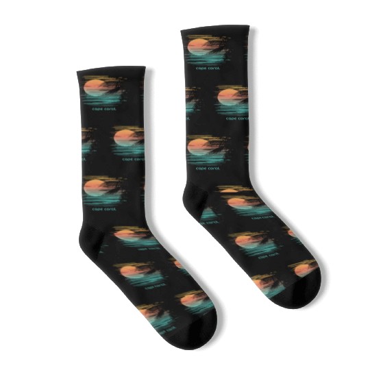 Artistic Cape Coral Florida Palm Tree Vacation Socks
