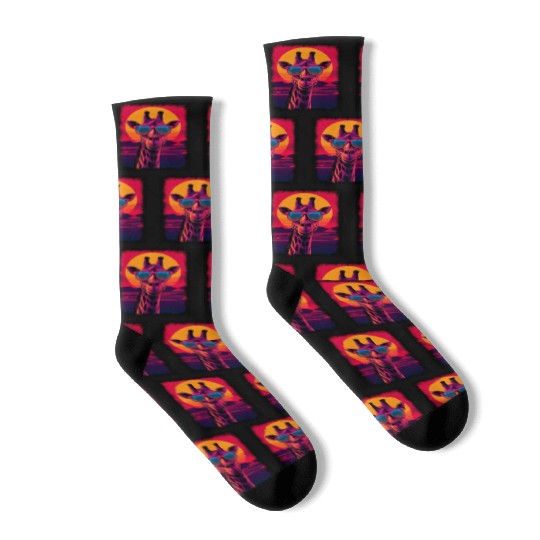 80s Synthwave Giraffe Socks