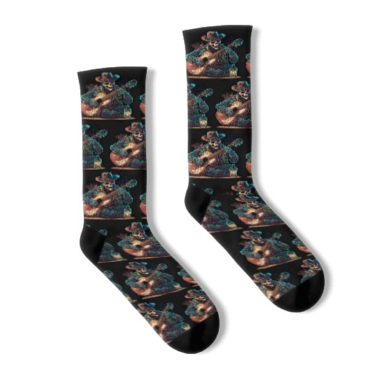 cowboy skeleton play guitar Socks