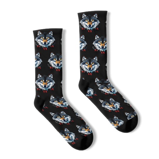 Wolf howling at the moon graphic Socks