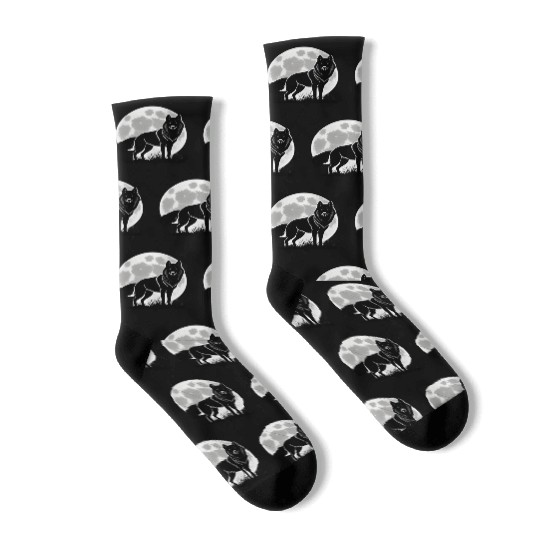 Wolf howling at the moon graphic Socks