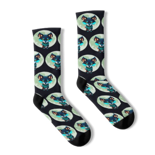 Cute Wolf Moon Graphic Socks