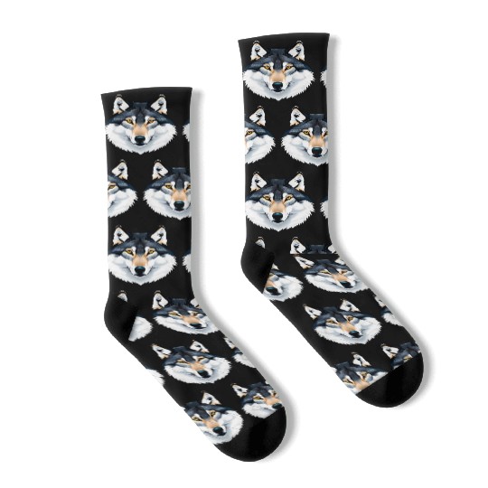Wolf howling at the moon graphic Socks