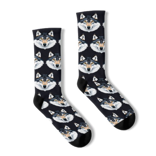 Wolf howling at the moon graphic Socks
