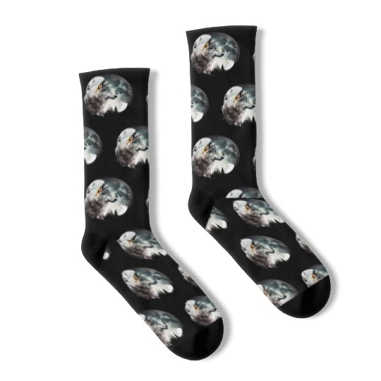 Wolf Moonlight Forest Wild Werewolf Watercolor 1 Socks